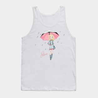 Fashion girl in autumn clothes with umbrella Tank Top